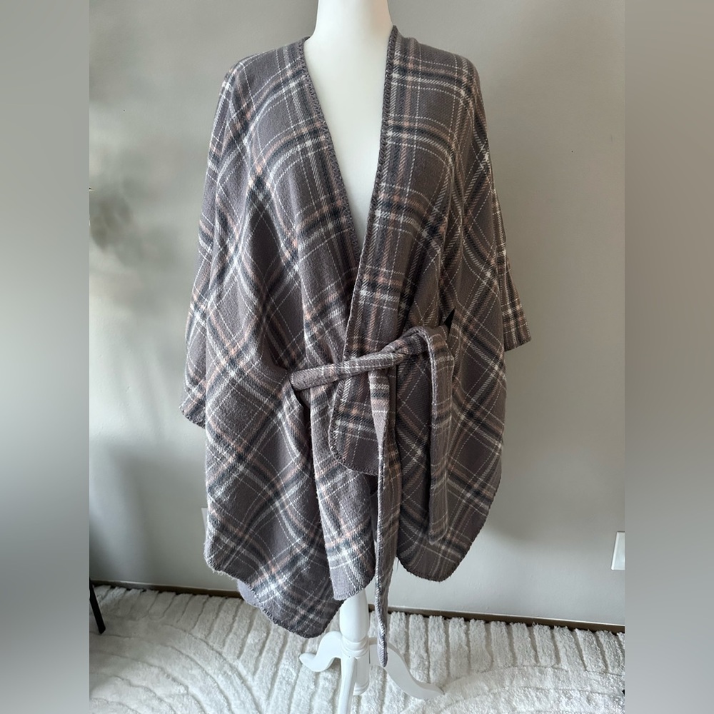 Torrid Grey Plaid Belted Blanket Ruana One Size